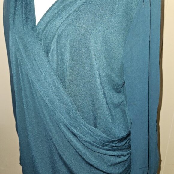 * NEW Surplice Wrap Teal Blouse STUDIO 1886 Ladies Large 12 - 14 - Picture 9 of 10